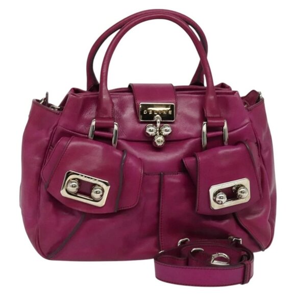 CELINE Hand Bag Leather 2way Pink Silver Auth 125180 - Picture 1 of 16